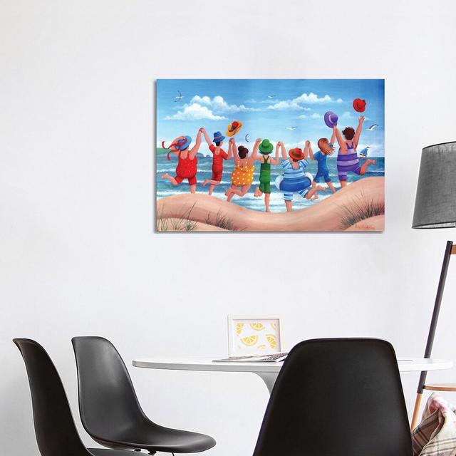 Beach Party Rainbow Scene by Peter Adderley - Graphic Art Print on Canvas Highland Dunes Format: Wrapped Canvas, Size: 66.04cm H x 101.6cm W x 3.81cm on Productcaster.