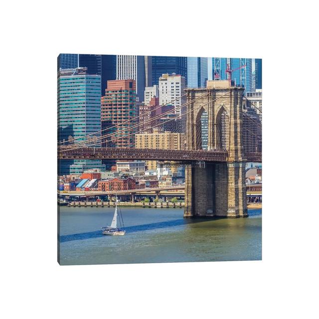 New York City Brooklyn Bridge and Manhattan Skyline by Melanie Viola - Wrapped Canvas Photograph Breakwater Bay Size: 30.48cm H x 30.48cm W x 1.91cm D on Productcaster.