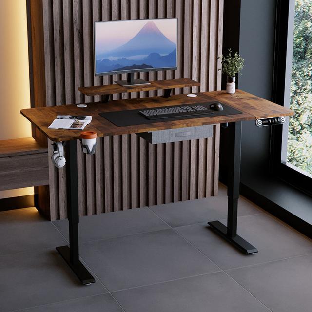 Adjustable Electric Standing Desk Inbox Zero Size: 115cm H x 140cm W x 76cm D, Frame Colour: Black, Top Colour: Amber on Productcaster.