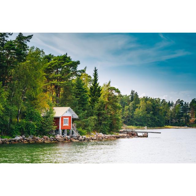 Red Finnish Wooden Bath Sauna Log Cabin In Summer - Wrapped Canvas Print Union Rustic Size: 20cm H x 30cm W x 3.8cm D on Productcaster.