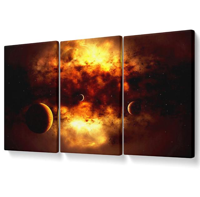 Golden Galaxy - 3 Piece Wrapped Canvas Graphic Art Set Brayden Studio Size: 121.9cm H x 243.8cm W on Productcaster.