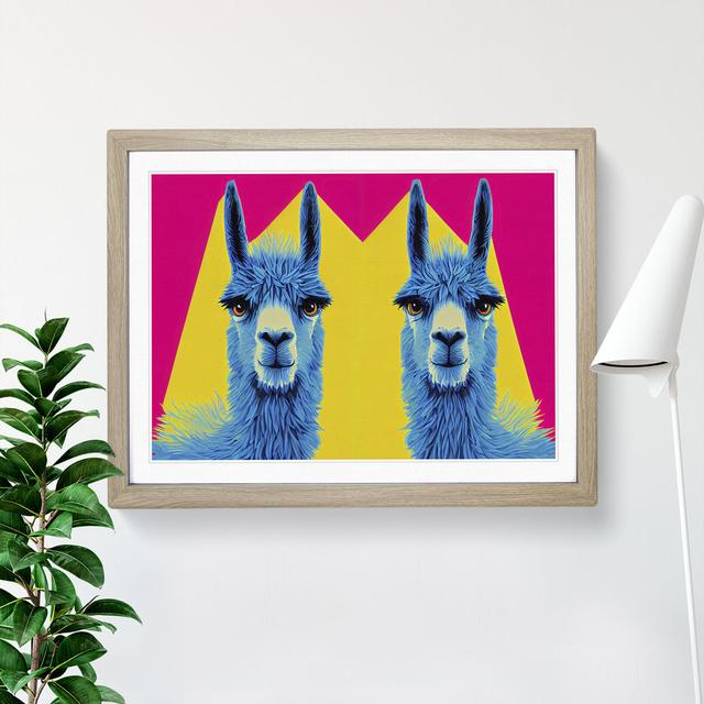 Colourful Llamas Vol.2 - Picture Frame Graphic Art World Menagerie Size: 46cm H x 64cm W x 2cm D, Frame Colour: Oak Framed on Productcaster.