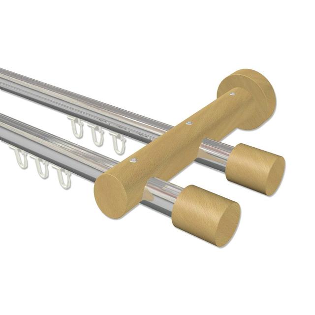 Roopville Curtain Pole Set Symple Stuff Size: 5cm H x 320cm W x 18cm D, Finish: Chrome/Beech Varnished on Productcaster.