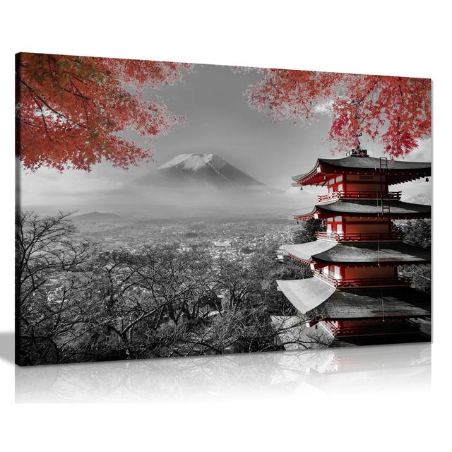 Japanese Temple In Autumn - Wrapped Canvas Photograph Ebern Designs Size: 20cm H x 31cm W on Productcaster.