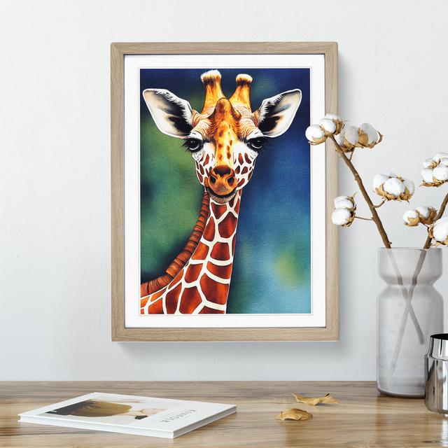 Happy Giraffe - Single Picture Frame Painting Latitude Vive Size: 46cm H x 34cm W x 2cm D, Frame Colour: Oak on Productcaster.