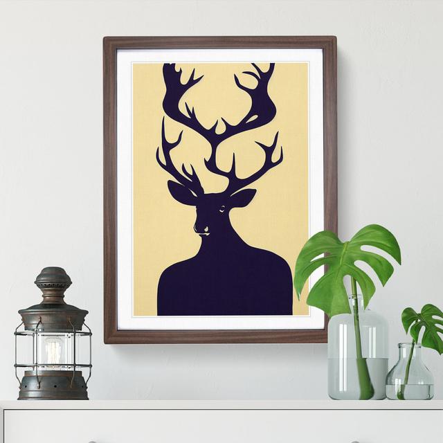 Abstract Stag Art No.1 Happy Larry Size: 36cm H x 27cm W, Format: Walnut Framed, Matte Colour: White on Productcaster.