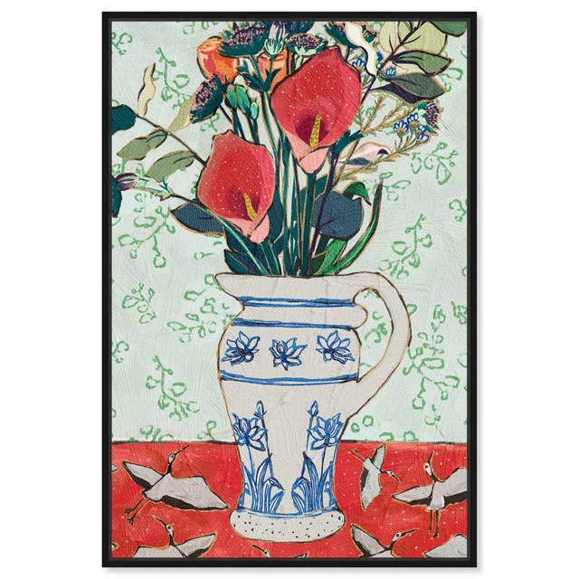 Floral And Botanical Porcelain Vase With Colorful Flowers, Traditional White And Blue Canvas Wall Art Print For Dining Room Oliver Gal Format: Black F on Productcaster.