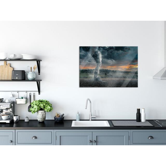 Black Tornado In The Field - No Frame Print on Glass Union Rustic Size: 70cm H x 100cm W x 0.4cm D on Productcaster.