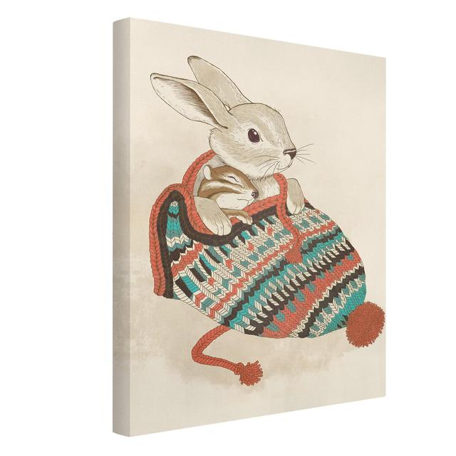 Illustration of a Cuddling Rabbit in a Hat by Laura Graves - Wrapped Canvas Graphic Art Harriet Bee on Productcaster.