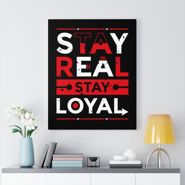 Stay Real Stay Loyal - Wrapped Canvas Typography Blue Elephant on Productcaster.