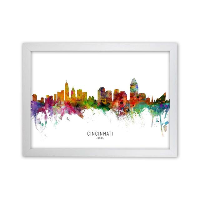 Cincinnati Ohio Skyline by Michael Tompsett - Graphic Art Print Ebern Designs Size: 34cm H x 46cm W x 3cm D, Format: White Framed on Productcaster.