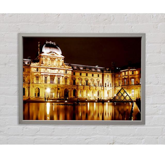 Paris The Louvre Lights At Night Framed Print Ebern Designs Size: 59.7cm H x 84.1cm W x 3.3cm D, Format: Light Grey Framed Canvas on Productcaster.