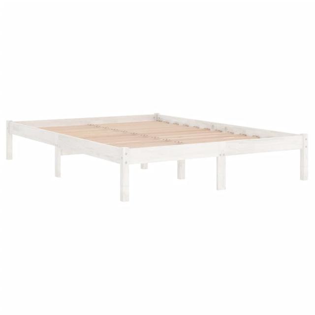 Bed Frame Solid Wood Ebern Designs Size: 150 x 200cm, Colour: White on Productcaster.