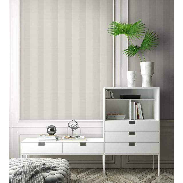 Ausby 10m x 52.07cm Textured Metallic Finish Paste the Wall Wallpaper Roll Ebern Designs Colour: Off White/Gray on Productcaster.