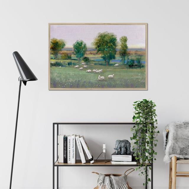 Field Of Sheep I by Timothy O' Toole - Painting Three Posts Size: 65cm H x 95cm W, Format: Natural Wood Framed Paper Print on Productcaster.