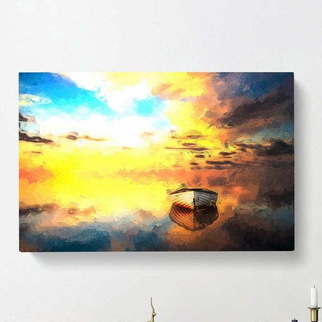 Boat Upon A Lake During Sunrise In Abstract - Wrapped Canvas Painting East Urban Home Size: 40cm H x 60cm W x 3cm D on Productcaster.