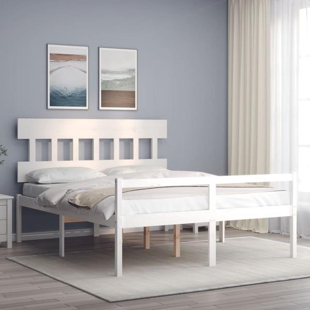 Anniki Small Double (4') Solid Wood Bed Marlow Home Co. Size: Kingsize (5'), Colour: White on Productcaster.