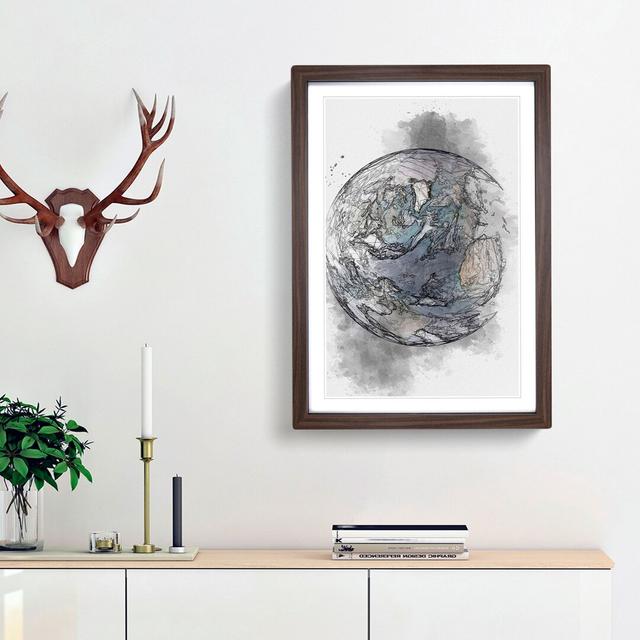 Blue Marble of Planet Earth in Abstract - Picture Frame Drawing Print on MDF East Urban Home Frame Option: Walnut Framed, Size: 65cm H x 48cm W x 2cm on Productcaster.