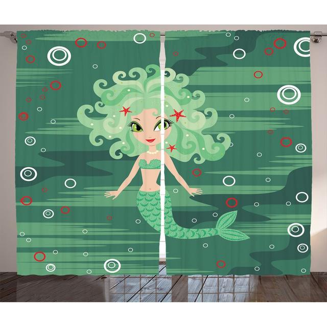 2-tlg. Vorhang-Set Mermaid Cartoon Water Bubbles mit Stangendurchzug, halbtransparent East Urban Home Panel-Größe: 280 cm B x 260 cm T on Productcaster.