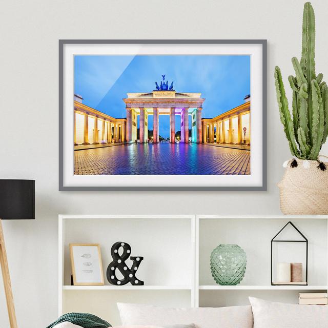 Gerahmter Fotodruck Illuminated Brandenburg Gate East Urban Home Größe: 30 cm H x 40 cm B, Rahmenoptionen: Mattgrau on Productcaster.