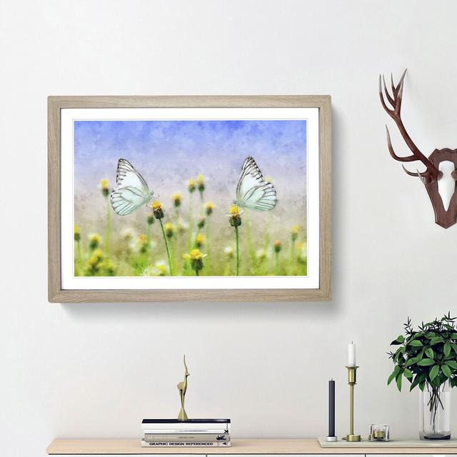 Two Butterflies upon Yellow Flowers - Picture Frame Painting Print East Urban Home Size: 24cm H x 33cm W x 2cm D, Frame Option: Oak Framed on Productcaster.