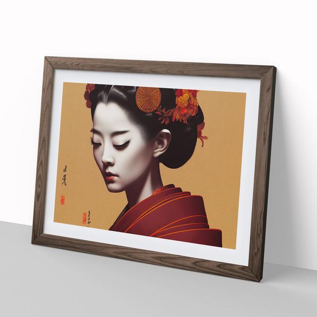 Beguiling Geisha - Picture Frame Graphic Art Marlow Home Co. Size: 46cm H x 64cm W x 2cm D, Frame Colour: Walnut Frame on Productcaster.