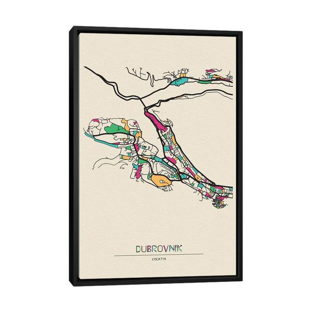 Dubrovnik, Croatia Map by Ayse Deniz Akerman - Floater Frame Graphic Art on Canvas Ivy Bronx on Productcaster.