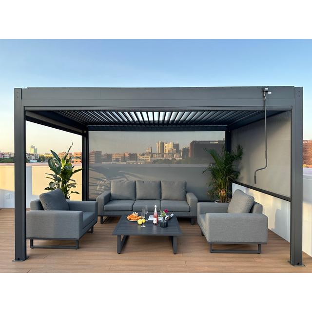 4 × 4 Aluminum Pergola mit Lichtern und 3 Seitenvorhängen Garten Living on Productcaster.