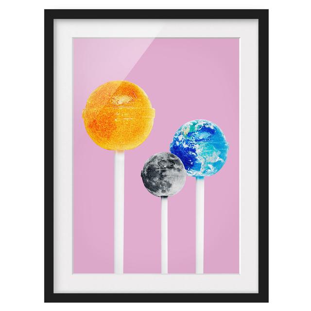 Lollipops with Planets - Picture Frame Graphic Art Ebern Designs Size: 70cm H x 50cm W x 2cm D, Frame Option: Black Framed on Productcaster.