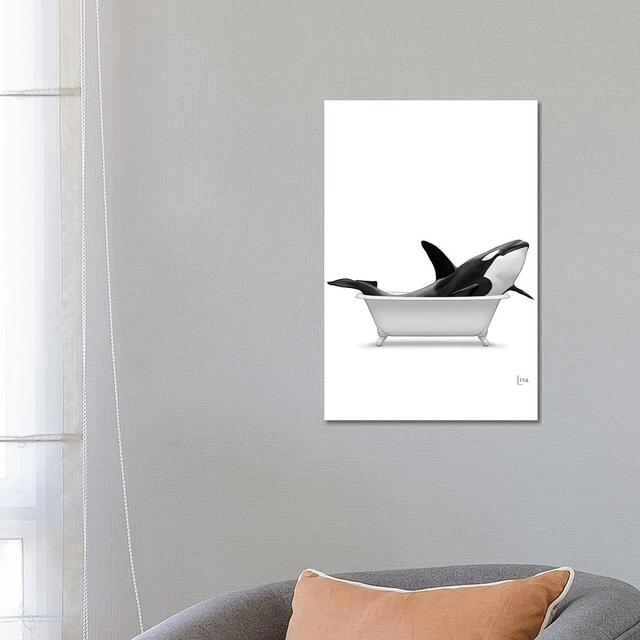 Whale In Bathtub Black And White by Printable Lisa's Pets - Wrapped Canvas Graphic Art Happy Larry Size: 66.04cm H x 45.72cm W x 3.81cm D on Productcaster.