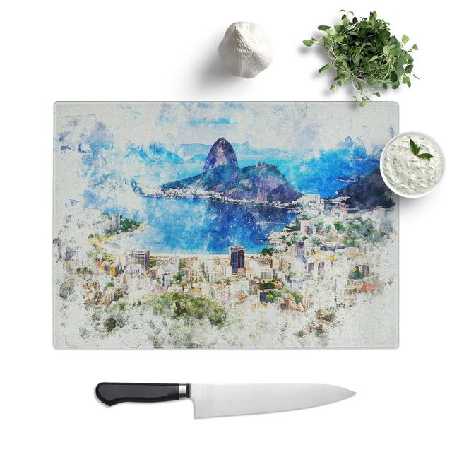 Rio de Janeiro Skyline in Brazil Watercolour Chopping Board East Urban Home Size: 0.4cm H x 28.5cm W x 39cm L on Productcaster.