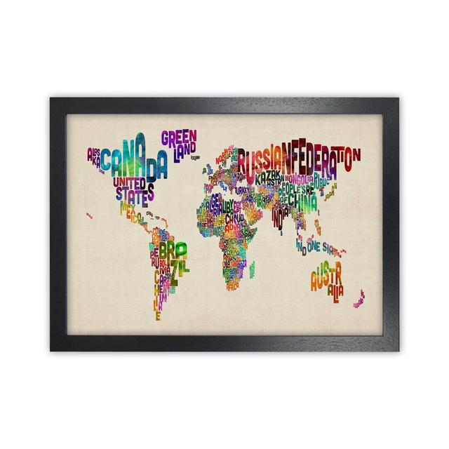 'Text Map Of The World' by Michael Tompsett - Graphic Art Print Happy Larry Format: Black Framed, Size: 34cm H x 46cm W x 3cm D on Productcaster.