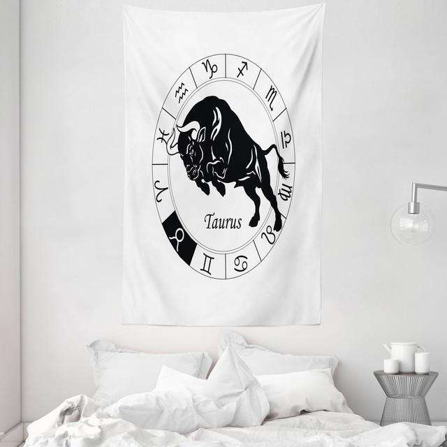 Tapestry, Mythical Ox Signs, Black and White Abakuhaus Maße: 230 cm H x 140 cm B on Productcaster.