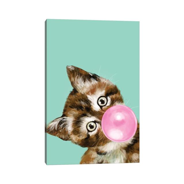 Baby Cat Blowing Bubble Gum in Green by Big Nose Work - Wrapped Canvas Graphic Art Maturi Size: 101.6cm H x 66.04cm W x 3.81cm D on Productcaster.