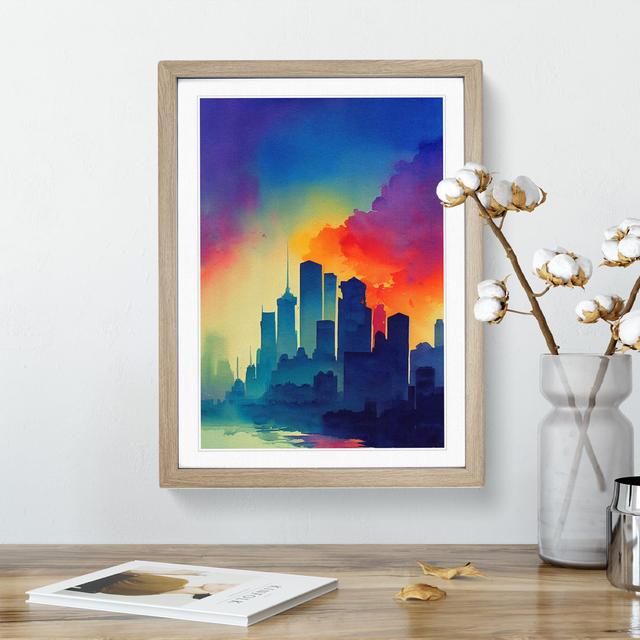 City Skyline in Colour No.3 Abstract - Picture Frame Graphic Art 17 Stories Size: 46cm H x 34cm W x 2cm D, Frame Colour: Oak on Productcaster.