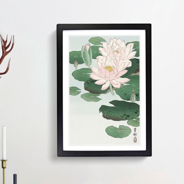 Pink Water Lilies by Ohara Koson - Picture Frame Painting Print on MDF East Urban Home Size: 65cm H x 48cm W x 2cm D, Frame Option: Black Framed on Productcaster.