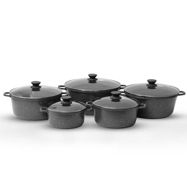 Royalford 5Pcs Die-Cast Aluminium Stockpot Set With Glass Lids - Induction Safe Non-Stick Casserole Set - Granite Coating Cookware Pots, Black ROYALFO on Productcaster.