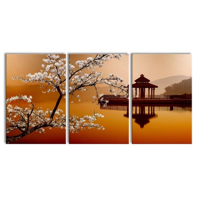 Cherry Tree on a Lake Photographic Art Print Multi-Piece Image on Canvas East Urban Home Size: 120cm H x 240cm W on Productcaster.