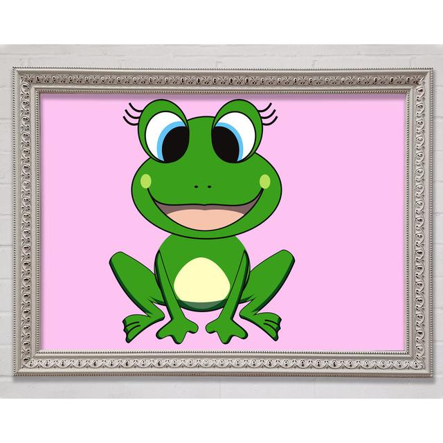 Gerahmtes Leinwandbild Happy Frog Ready to Leap Pink Roomie Kidz Farbe: Rosa, Größe: 84,1 cm H x 118,9 cm B x 3 cm T, Format: Poster mit weißem Rahmen on Productcaster.