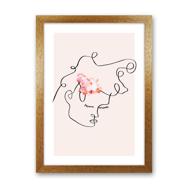 Semiprofile Messy Hair Blush Flower by Planeta444 - Print 17 Stories Size: 46cm H x 34cm W x 3cm D, Frame Option: Brown Framed on Productcaster.