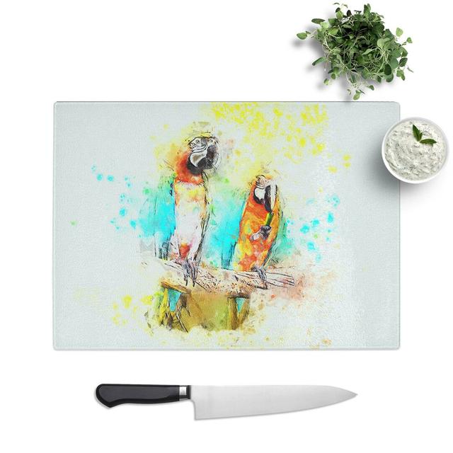 Tempered Glass Two Macaw Parrots on a Branch in Abstract Chopping Board East Urban Home Size: 28.5 cm W x 20 cm L on Productcaster.