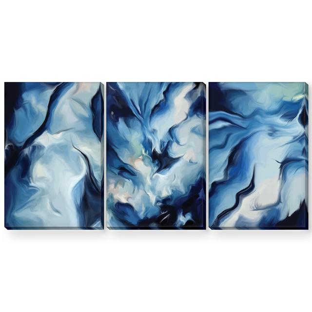 Elegant Waters - 3 Piece Painting Set on Canvas Clock Canvas Format: Wrapped Canvas, Size: 70cm H x 150cm W x 3.8cm D on Productcaster.