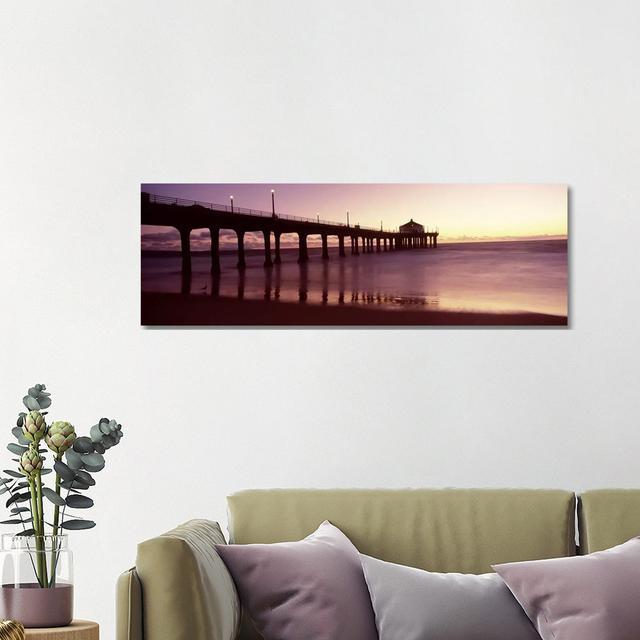 Silhouette of a Pier, Manhattan Beach Pier, Manhattan Beach - Wrapped Canvas Panoramic Photograph Highland Dunes Size: 40.64cm H x 121.92cm W x 3.81cm on Productcaster.