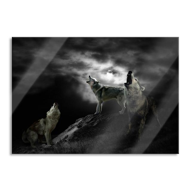 Howling Wolves in the Moonlight - Unframed Photograph on Glass Union Rustic Size: 70cm H x 100cm W x 0.4cm D on Productcaster.