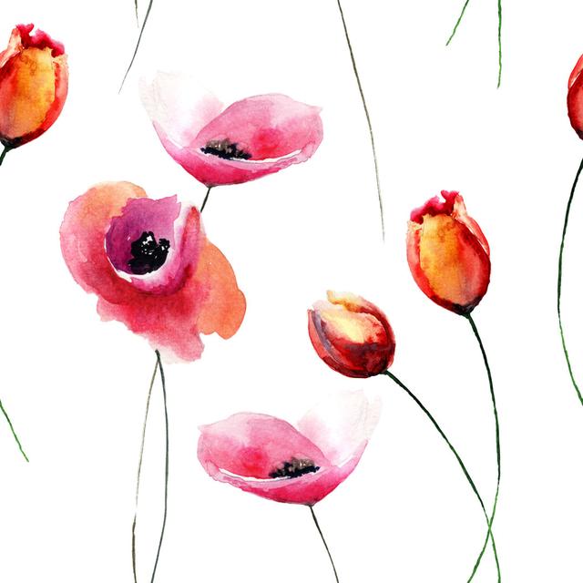 Artemas Tulips And Poppy Flowers - Wrapped Canvas Painting ClassicLiving Size: 122cm H x 122cm W x 3.8cm D on Productcaster.