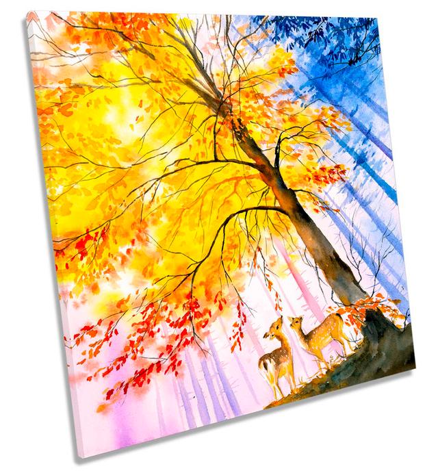 Deer Stag Forest Floral - Wrapped Canvas Painting Marlow Home Co. Size: 91.4cm H x 91.4cm W x 4cm D on Productcaster.