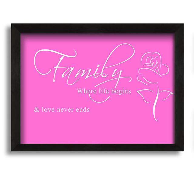 Family Quote Family Where Life Begins 1 - Single Picture Frame Art Prints Happy Larry Size: 21cm H x 30cm W x 10cm D, Colour: Fuchsia Pink, Format: Bl on Productcaster.