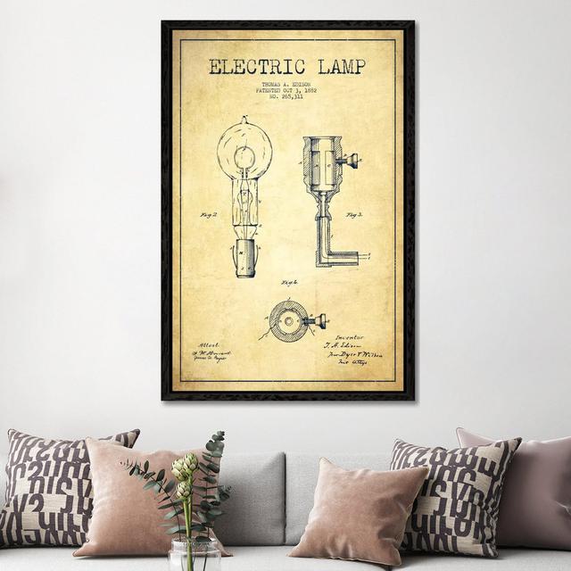 Electric Lamp Vintage Patent Blueprint by Aged Pixel - Gallery-Wrapped Canvas Giclée on Canvas Williston Forge Size: 152.4cm H x 101.6cm W, Format: Bl on Productcaster.