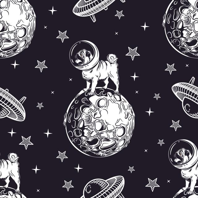 Pug in Space by Natala Krechetova - Wrapped Canvas Graphic Art Zoomie Kids Size: 91cm H x 91cm W x 3.8cm D on Productcaster.