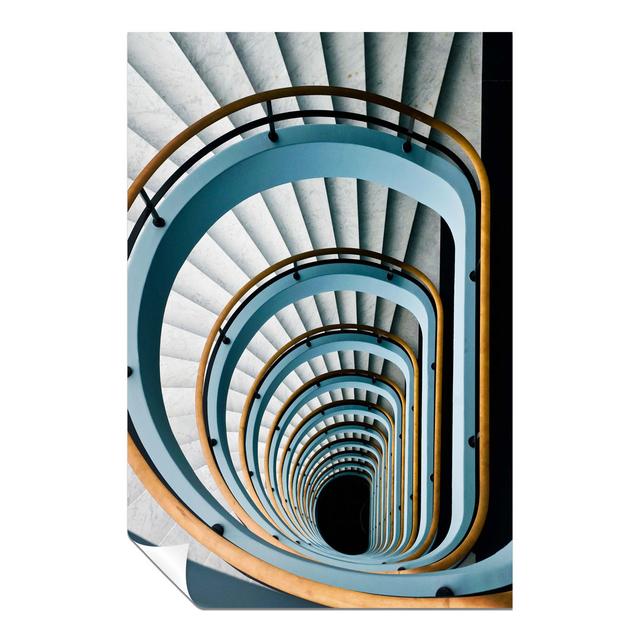 Panther Print Fine Art Prints Blue & Yellow Architectural Spiral Stairs Artistic Unframed Poster, Pictures For Home Walls, Bedroom, Living Room & Bath on Productcaster.